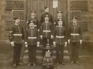 Photograph of Cheshire Regiment 6th Battalion Volunteers, pictured outside the Drill Hall in 1907