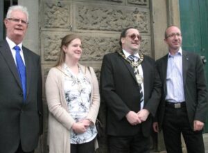 People at the unveiling of the Matthew Ellison Hadfield blue plaque