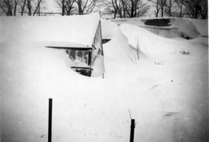 Photograph of a greenhouse in the snow 1940