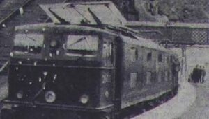 Photograph of electric locomotive at Dinting Station