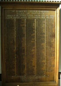 Photograph of War Memorial in St Andrew's Church, Hadfield