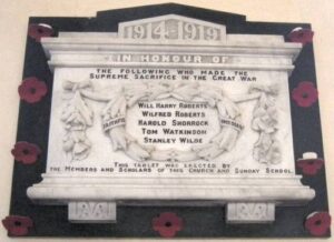 Photograph of the War Memorial in Zion Church, Simmondley