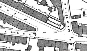 OS map showing the Temperance Hall, Glossop