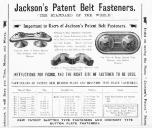 Advertisement for Jackson's Patent Belt Fasteners