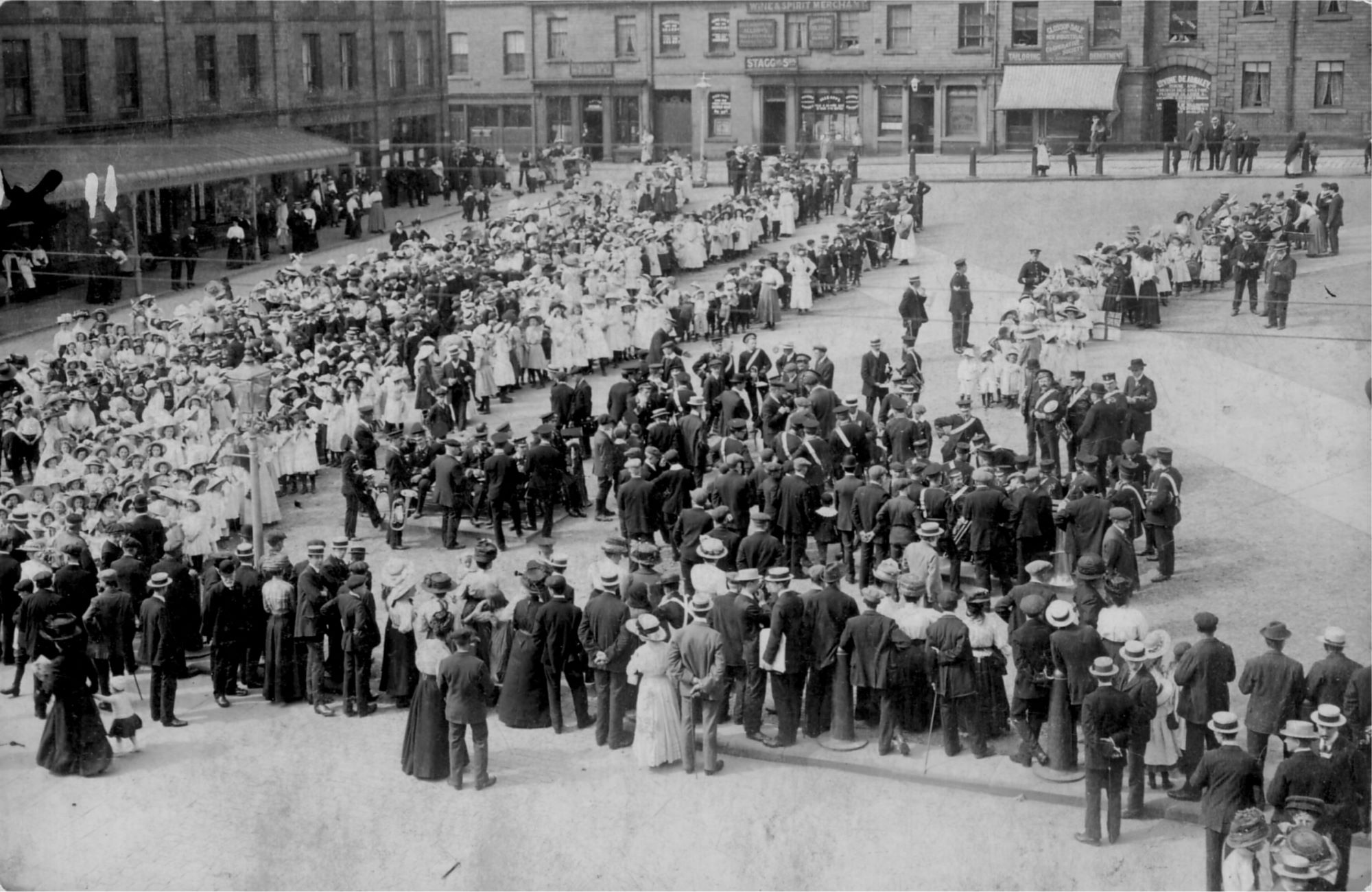 Photograph of a gathering in Norfolk Square, Glossop