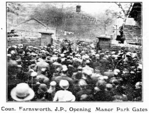 Photograph of the opening of Manor Park Gates in 1935
