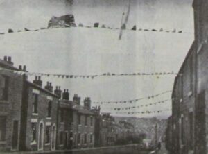 Photograph of decorations at Brosscroft in Hadfield 1953
