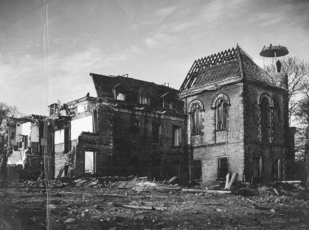 Photograph of the demolition of Glossop Hall c1959