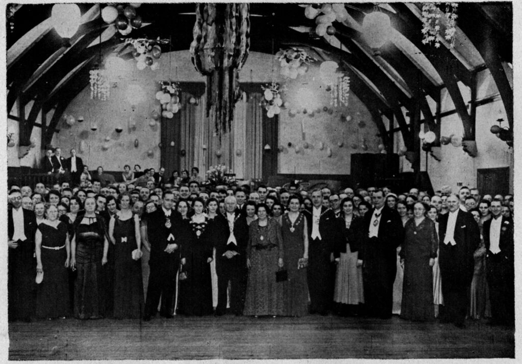 Photograph of a hospital ball in Victoria Hall, Glossop 1938