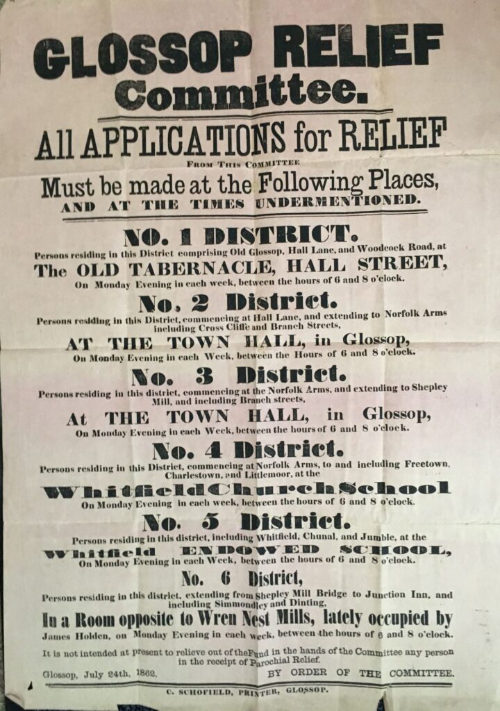 Poster of the Glossop Relief Committee during the cotton famine, 1806s