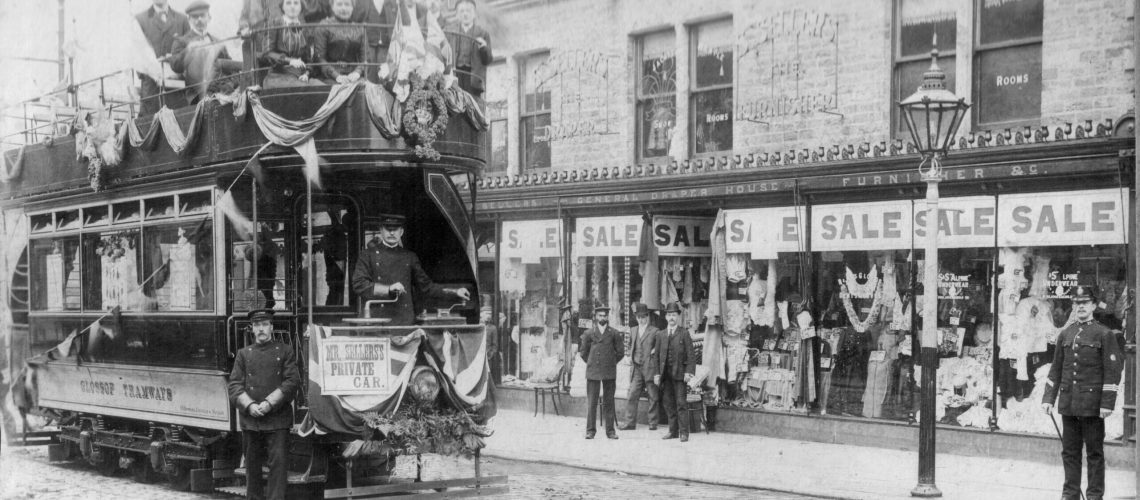 Photograph of tram at Sellers, High Street East
