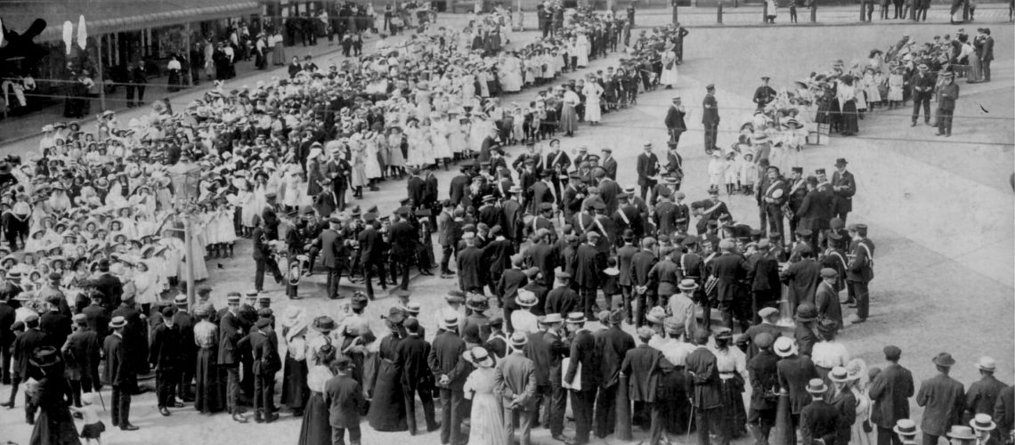 Photograph of a gathering in Norfolk Square, Glossop