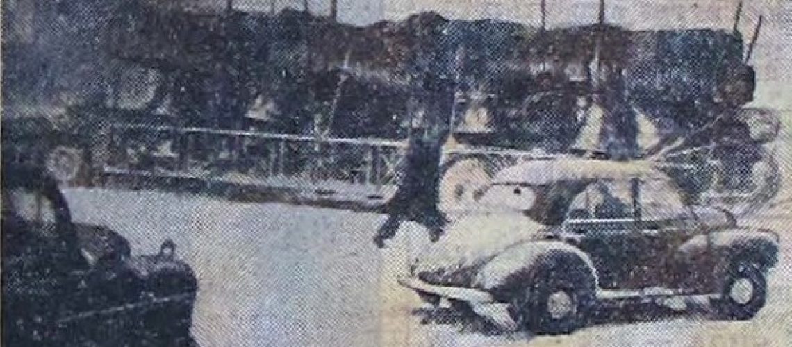 Photograph of a lorry in the snow 1958